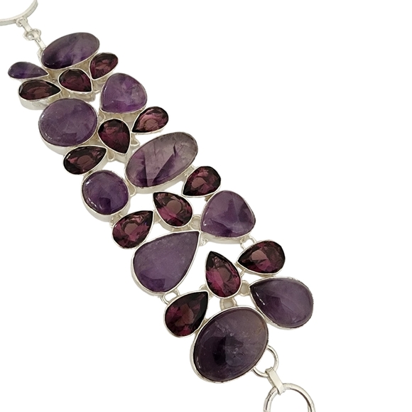 Amethyst statement silver gemstone bracelet chunky purple plum genuine Q05 - Picture 5 of 12